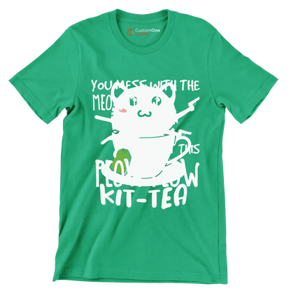 KitTea Funny Cat Lover Cute - Cat Themed T-Shirt-Green-S-Custom One Express