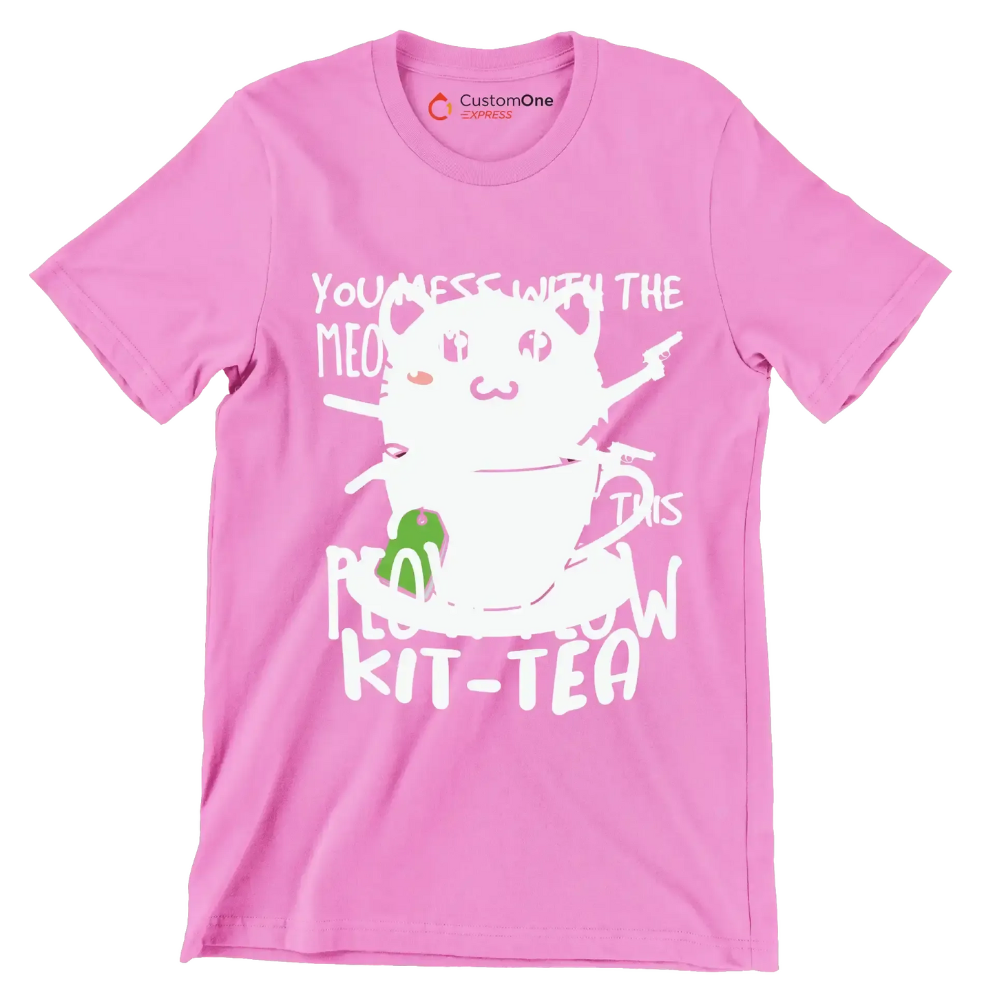 KitTea Funny Cat Lover Cute - Cat Themed T-Shirt-Pink-S-Custom One Express
