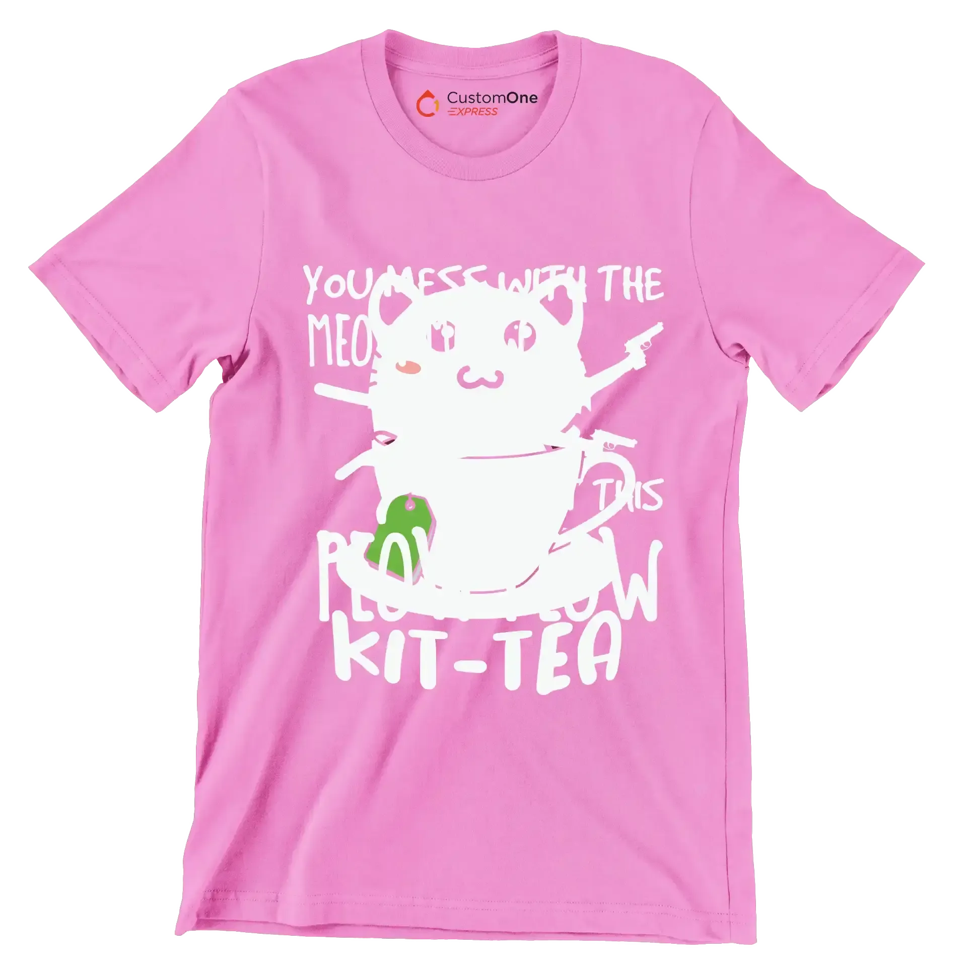 KitTea Funny Cat Lover Cute - Cat Themed T-Shirt-Pink-S-Custom One Express