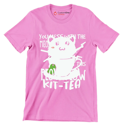 KitTea Funny Cat Lover Cute - Cat Themed T-Shirt-Pink-S-Custom One Express