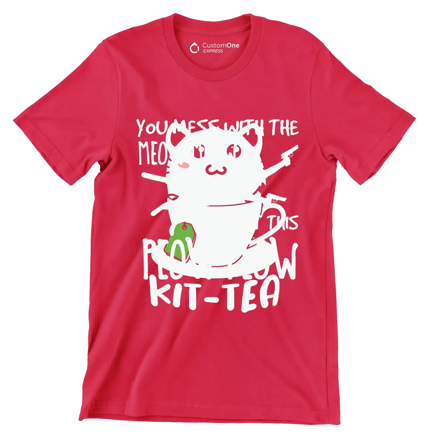 KitTea Funny Cat Lover Cute - Cat Themed T-Shirt-Red-S-Custom One Express