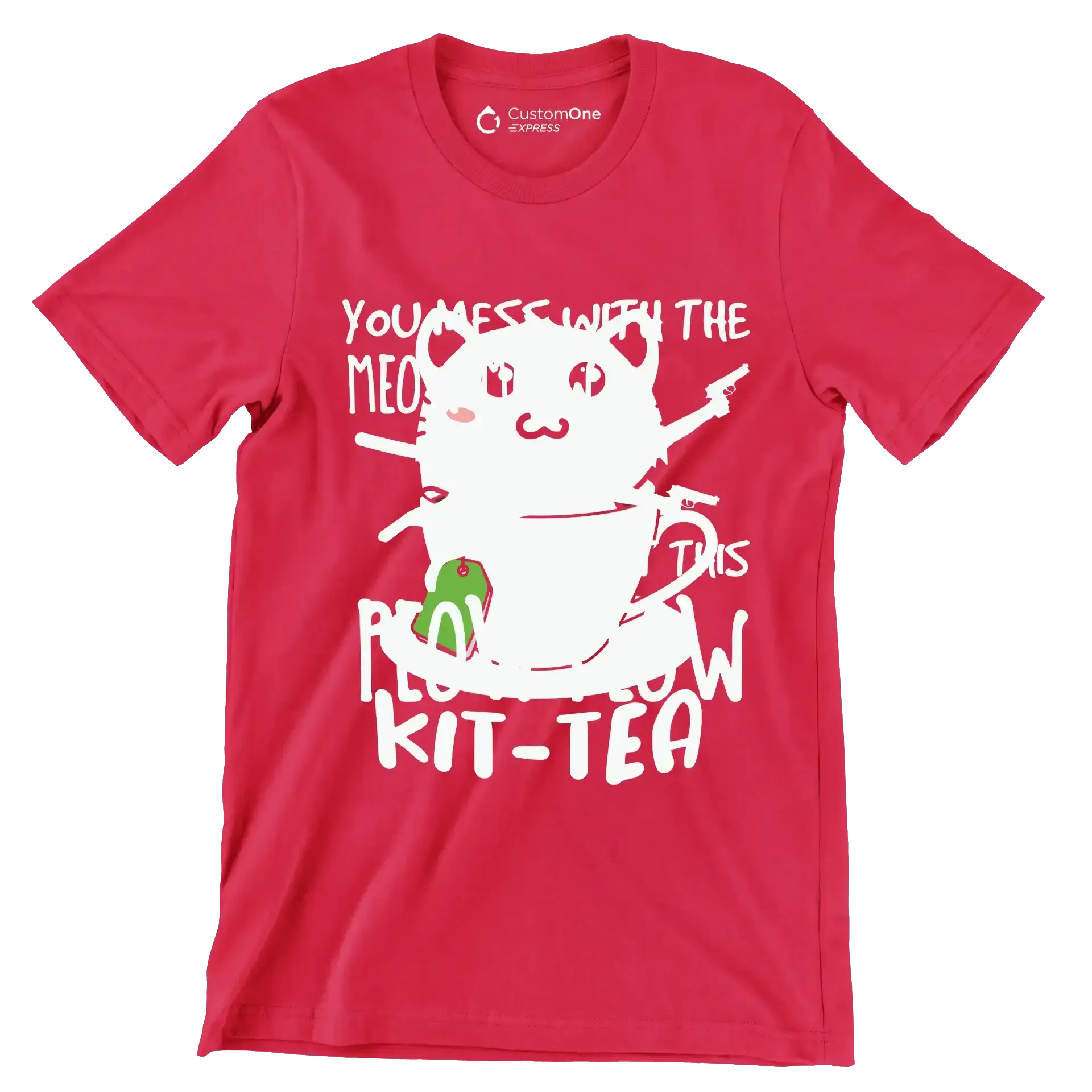 KitTea Funny Cat Lover Cute - Cat Themed T-Shirt-Red-S-Custom One Express