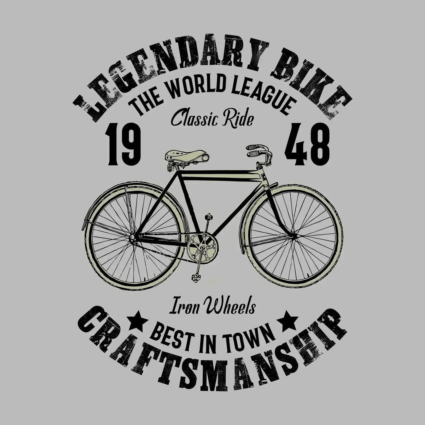 LEGENDARY BIKE THE WORLD LEAGUE 19 Classic Ride 48 Iron Wheels BEST IN TOWN CRAFTSMANSHIP - Bicycle Themed T-Shirt-Blue-S-Custom One Express