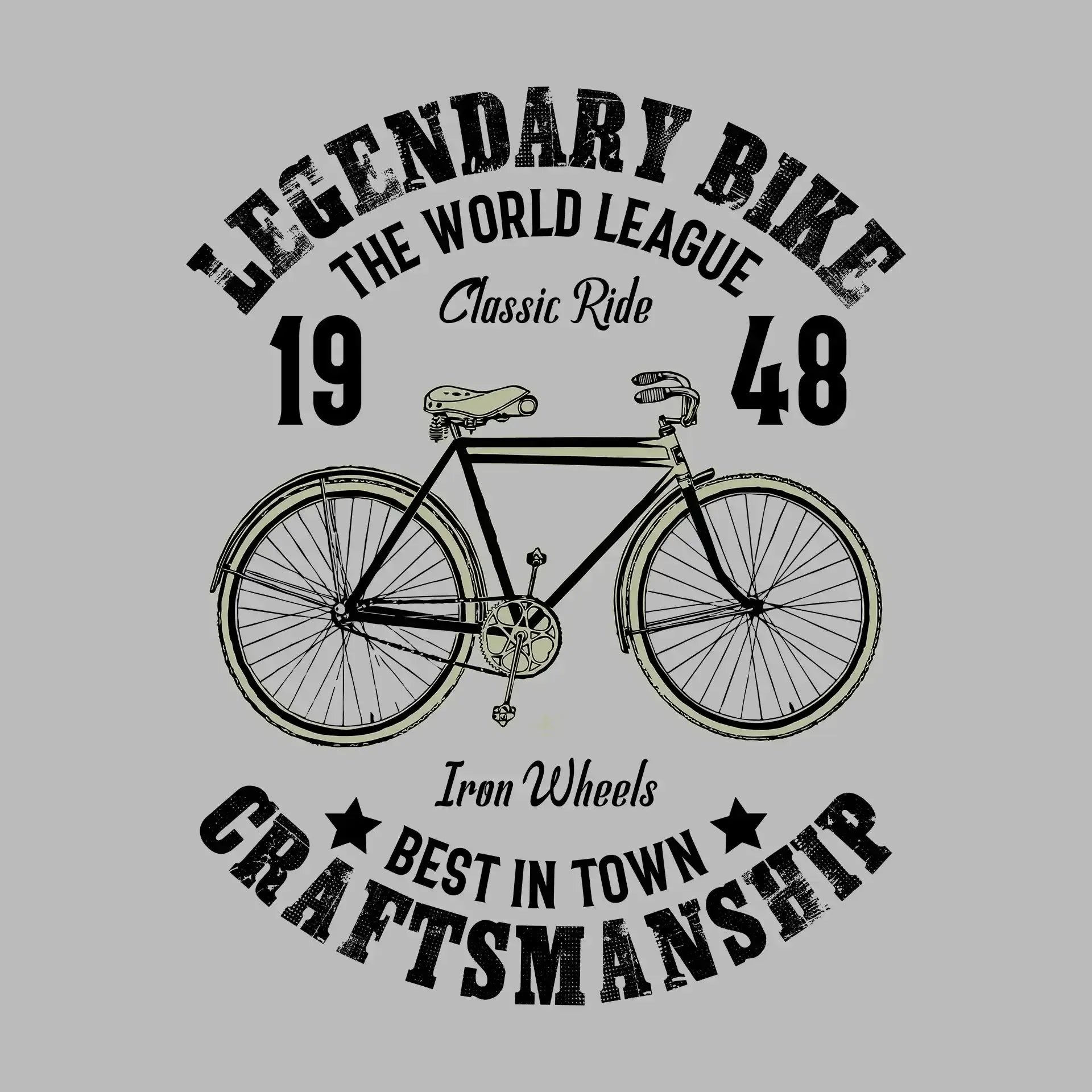 LEGENDARY BIKE THE WORLD LEAGUE 19 Classic Ride 48 Iron Wheels BEST IN TOWN CRAFTSMANSHIP - Bicycle Themed T-Shirt-Blue-S-Custom One Express