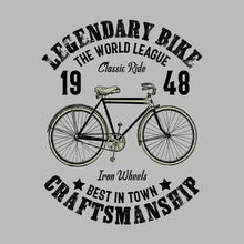 LEGENDARY BIKE THE WORLD LEAGUE 19 Classic Ride 48 Iron Wheels BEST IN TOWN CRAFTSMANSHIP - Bicycle Themed T-Shirt-Blue-S-Custom One Express