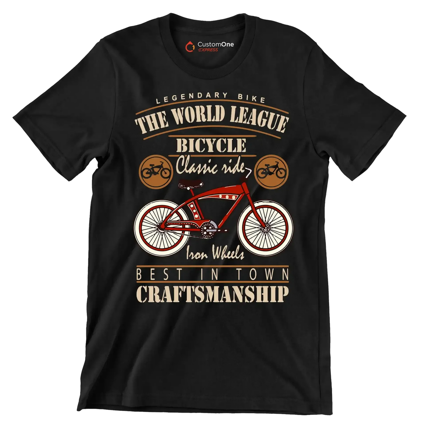 LEGENDARY BIKE THE WORLD LEAGUE BICYCLE Classic ride Iron Wheels BEST IN TOWN CRAFTSMANSHIP - Bicycle Themed T-Shirt-Black-S-Custom One Express