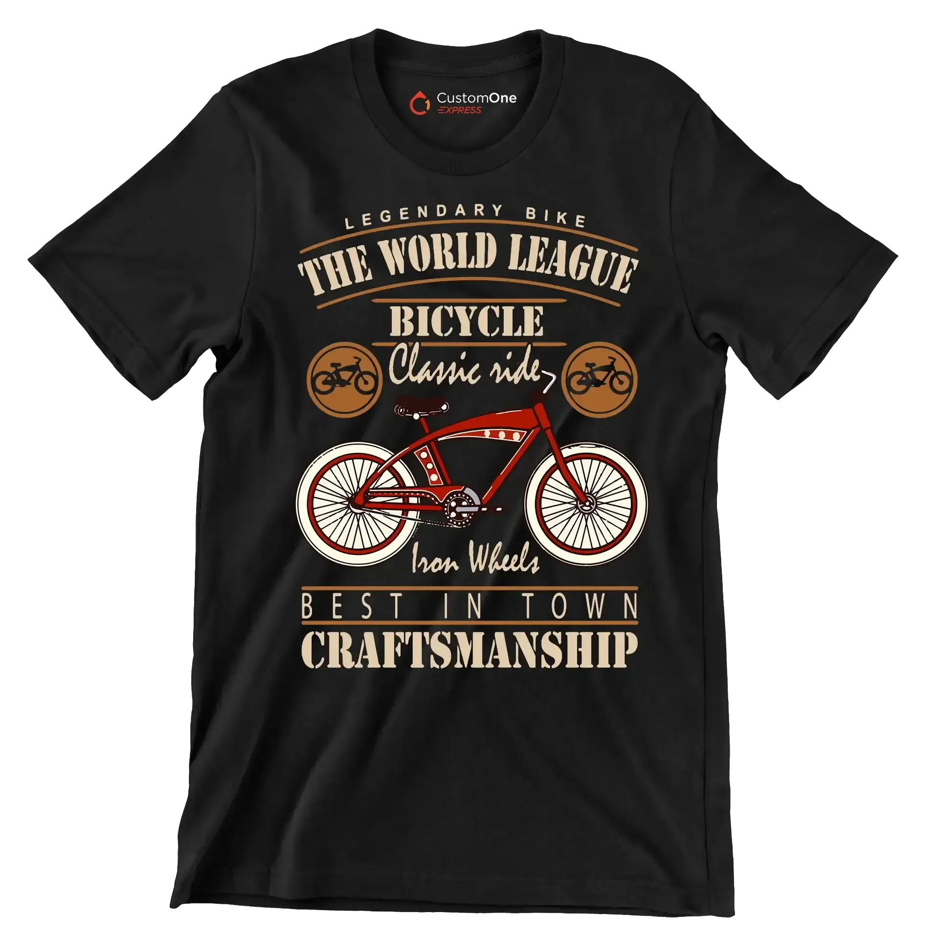 LEGENDARY BIKE THE WORLD LEAGUE BICYCLE Classic ride Iron Wheels BEST IN TOWN CRAFTSMANSHIP - Bicycle Themed T-Shirt-Black-S-Custom One Express