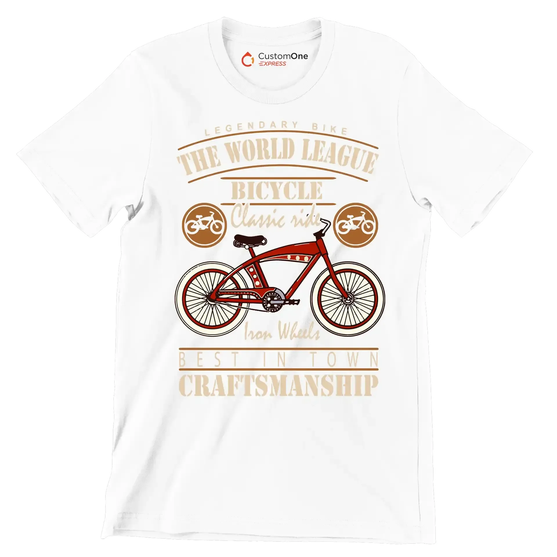 LEGENDARY BIKE THE WORLD LEAGUE BICYCLE Classic ride Iron Wheels BEST IN TOWN CRAFTSMANSHIP - Bicycle Themed T-Shirt-White-S-Custom One Express