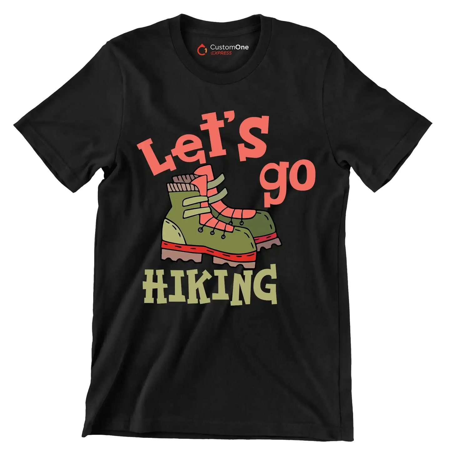 LET'S GO #HIKING - Hiking Themed T-Shirt-Black-S-Custom One Express
