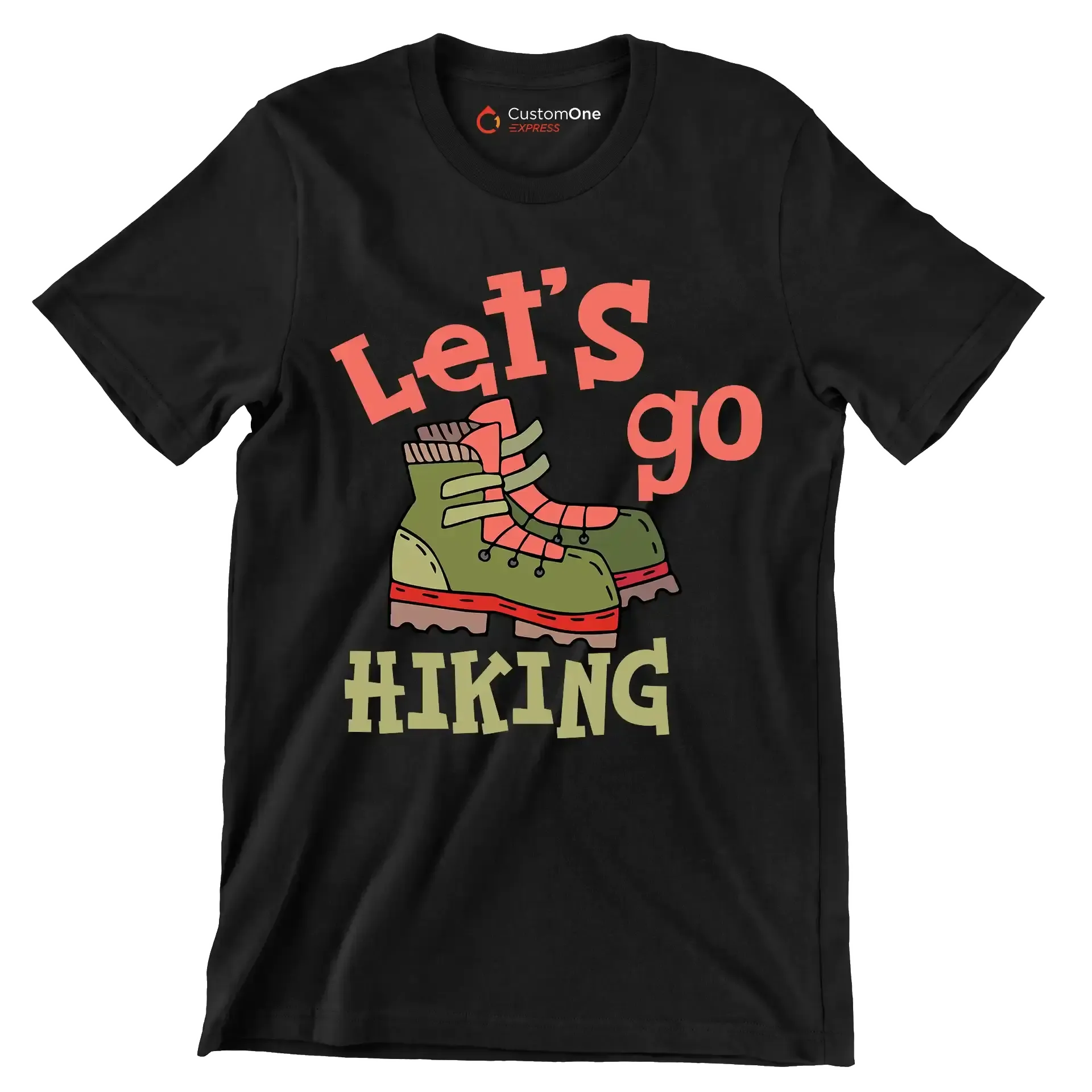 LET'S GO #HIKING - Hiking Themed T-Shirt-Black-S-Custom One Express