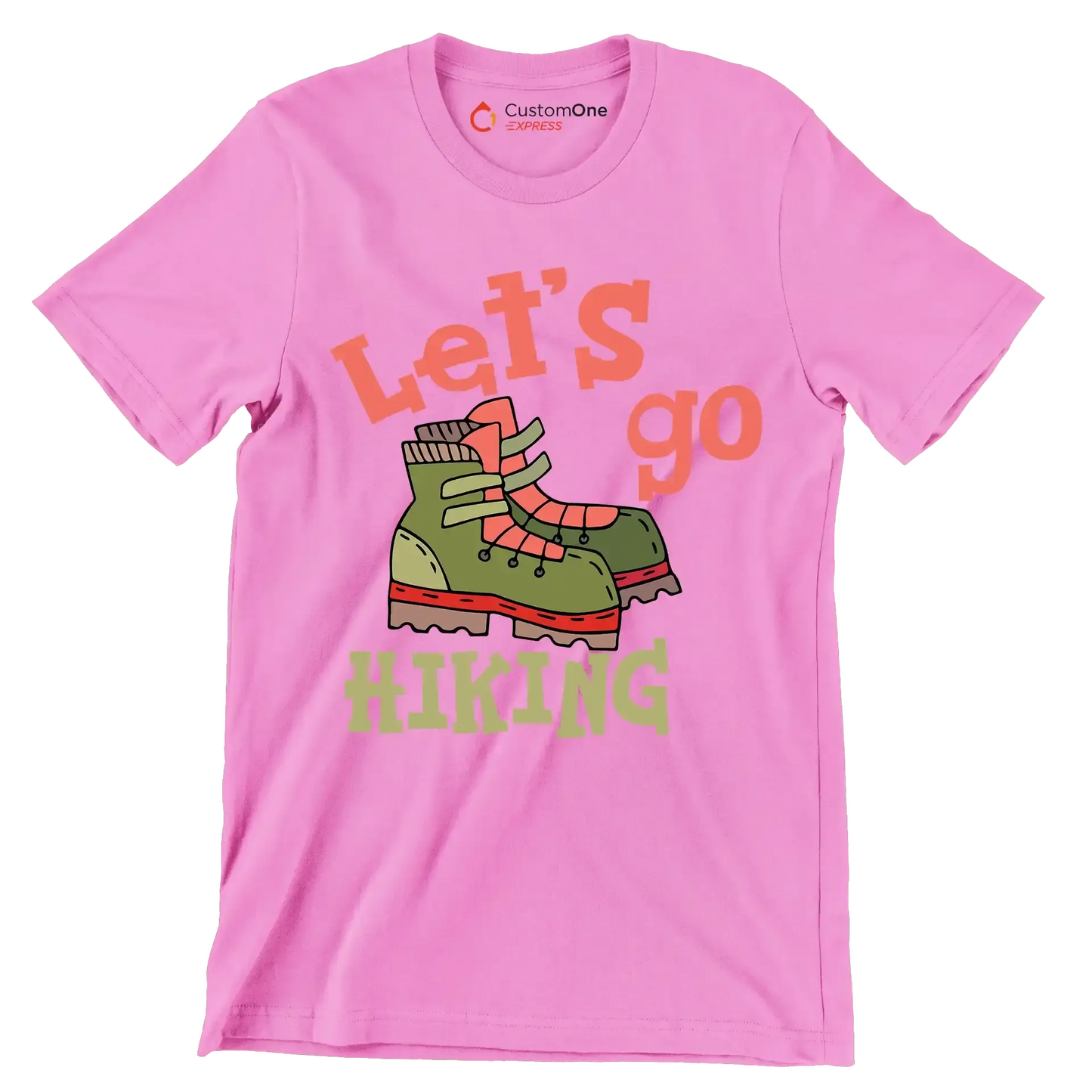 LET'S GO #HIKING - Hiking Themed T-Shirt-Pink-S-Custom One Express