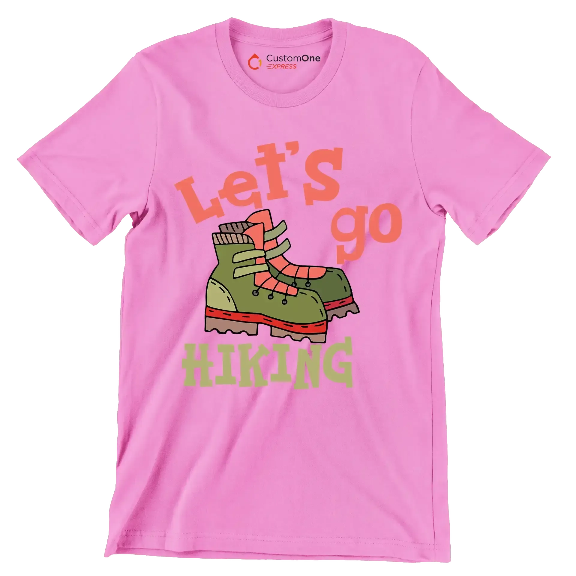 LET'S GO #HIKING - Hiking Themed T-Shirt-Pink-S-Custom One Express