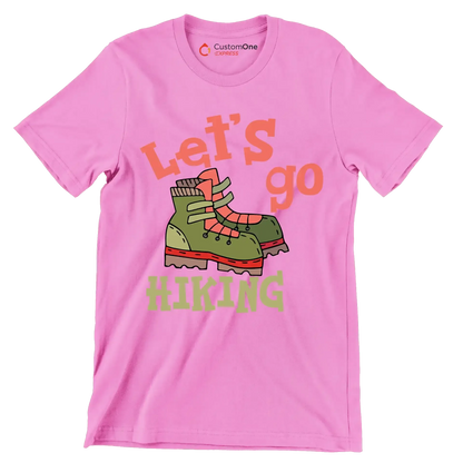 LET'S GO #HIKING - Hiking Themed T-Shirt-Pink-S-Custom One Express