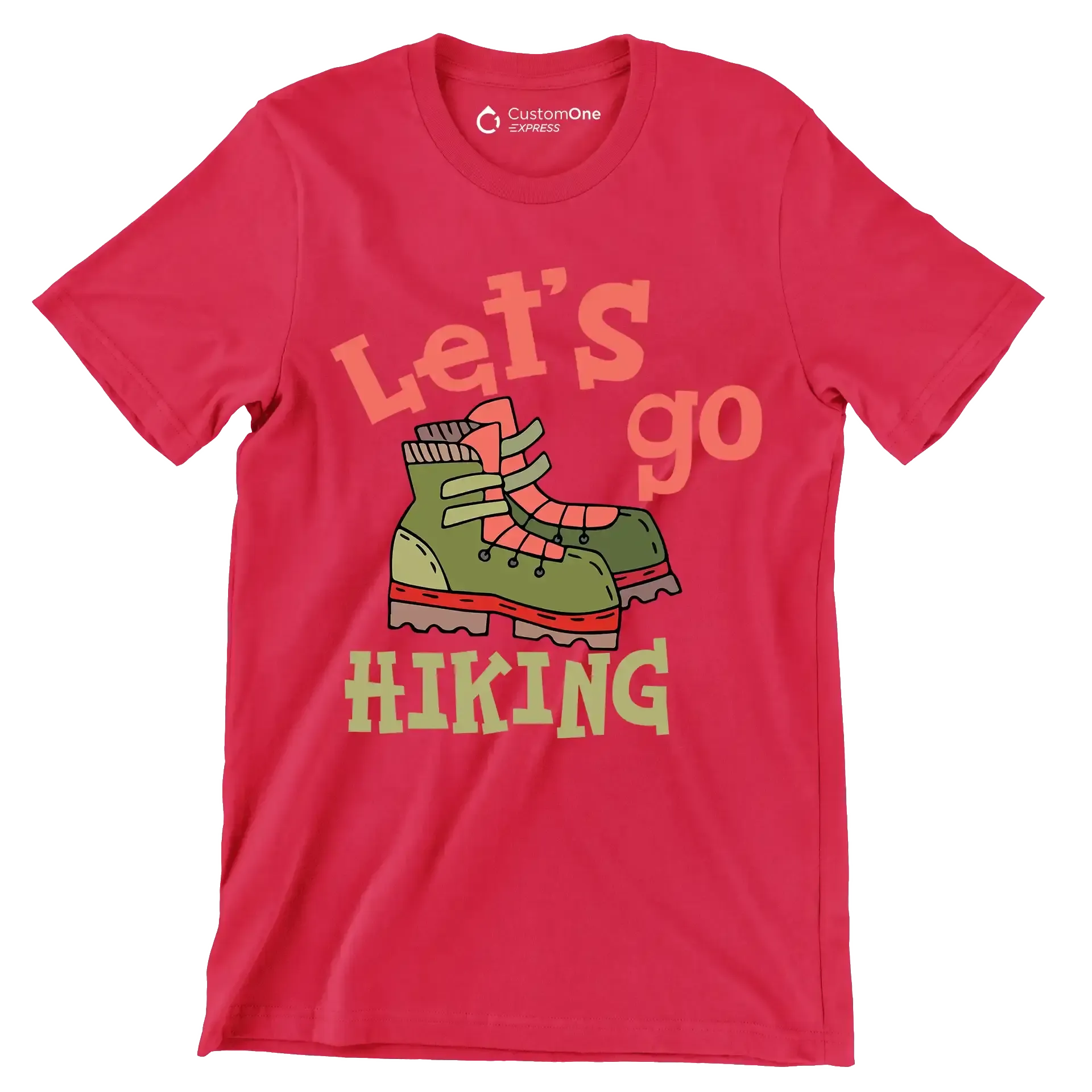LET'S GO #HIKING - Hiking Themed T-Shirt-Red-S-Custom One Express