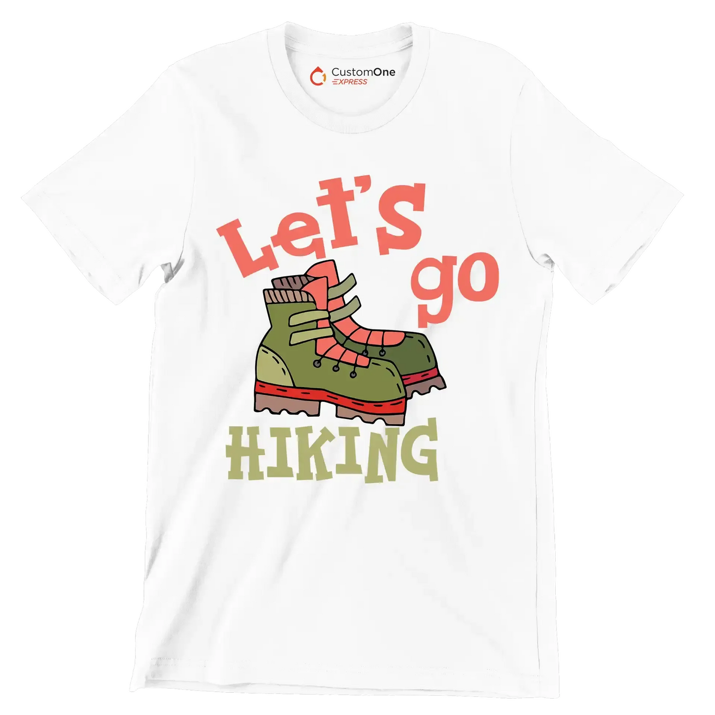 LET'S GO #HIKING - Hiking Themed T-Shirt-White-S-Custom One Express
