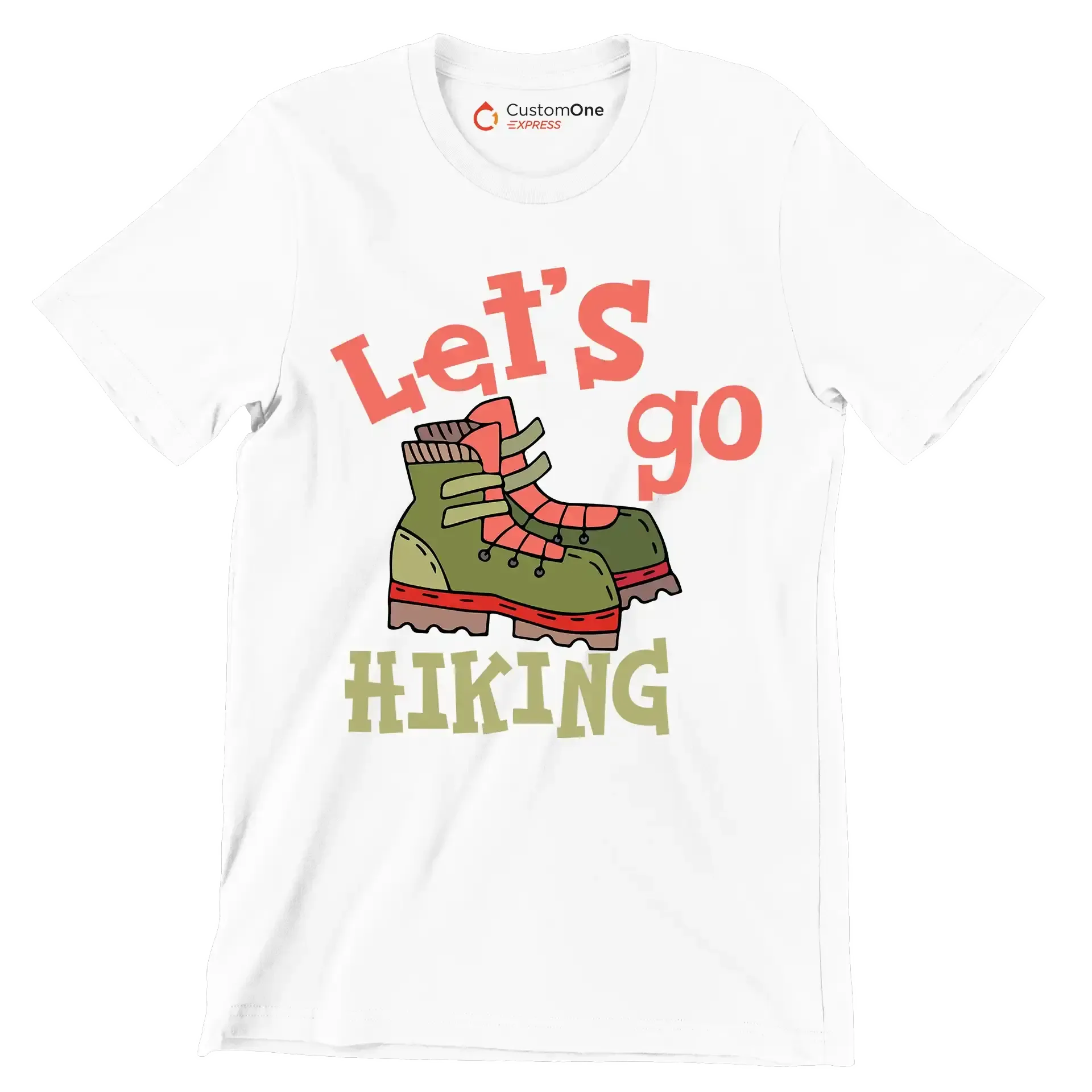 LET'S GO #HIKING - Hiking Themed T-Shirt-White-S-Custom One Express
