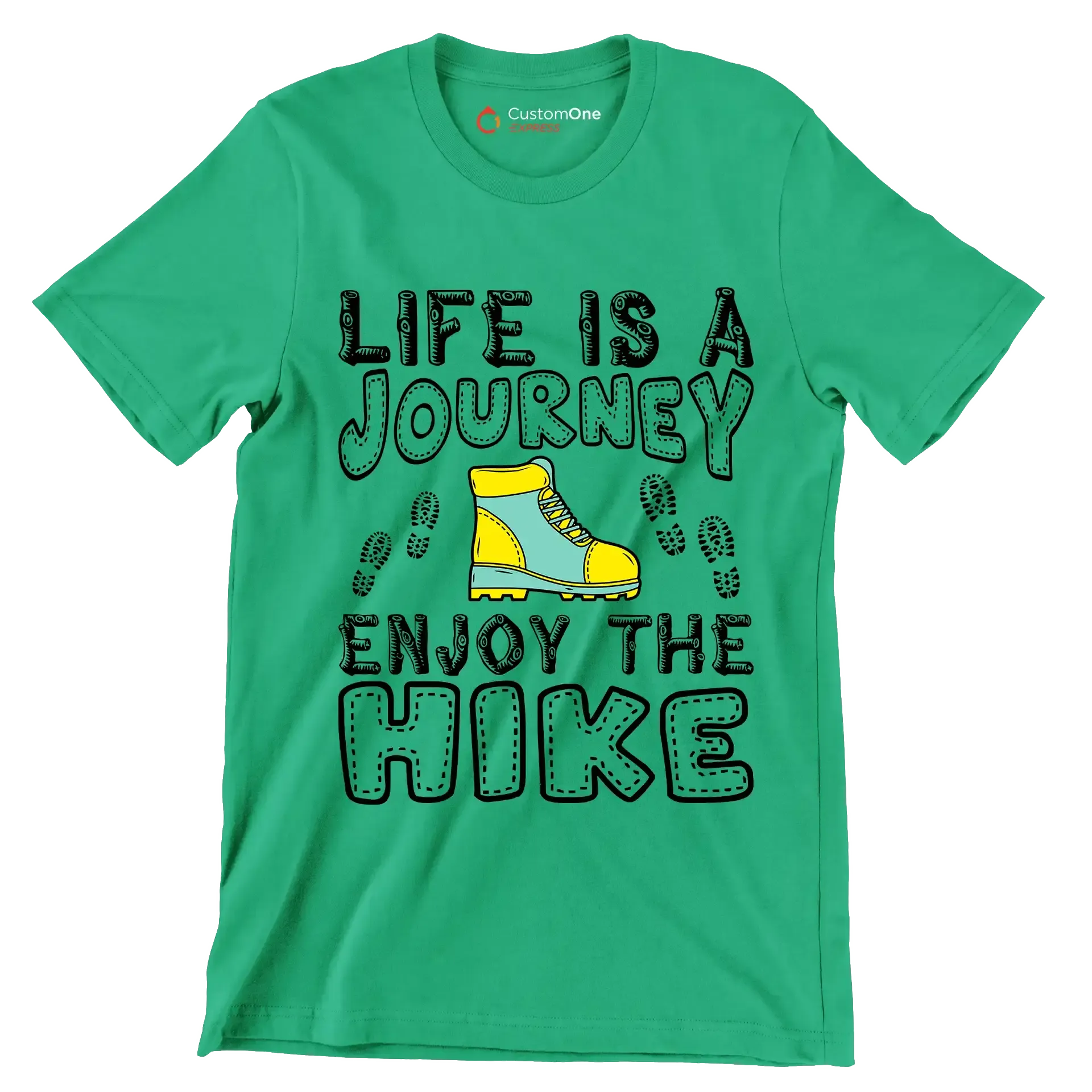 LIFE IS A JOURNEY ENJOY THE HIKE - Hiking Themed T-Shirt-Green-S-Custom One Express