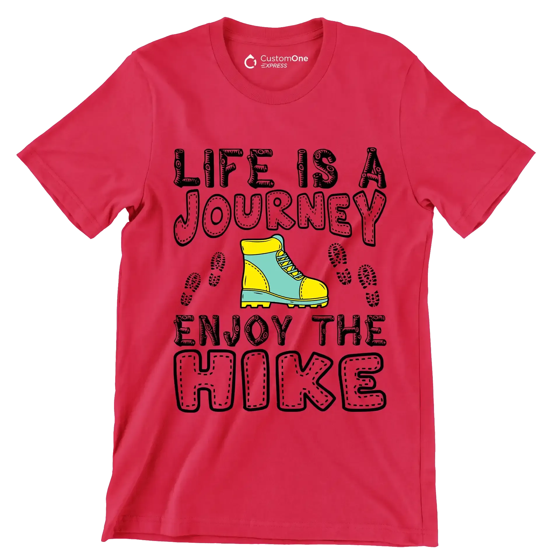 LIFE IS A JOURNEY ENJOY THE HIKE - Hiking Themed T-Shirt-Red-S-Custom One Express