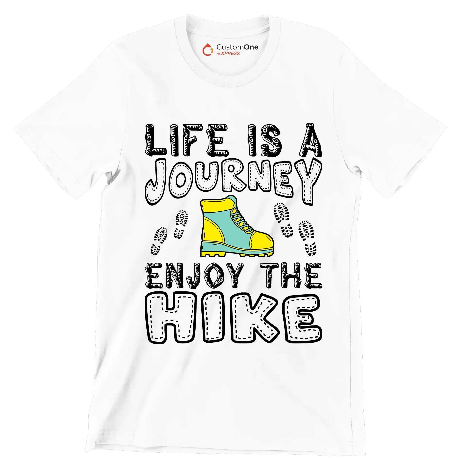 LIFE IS A JOURNEY ENJOY THE HIKE - Hiking Themed T-Shirt-White-S-Custom One Express