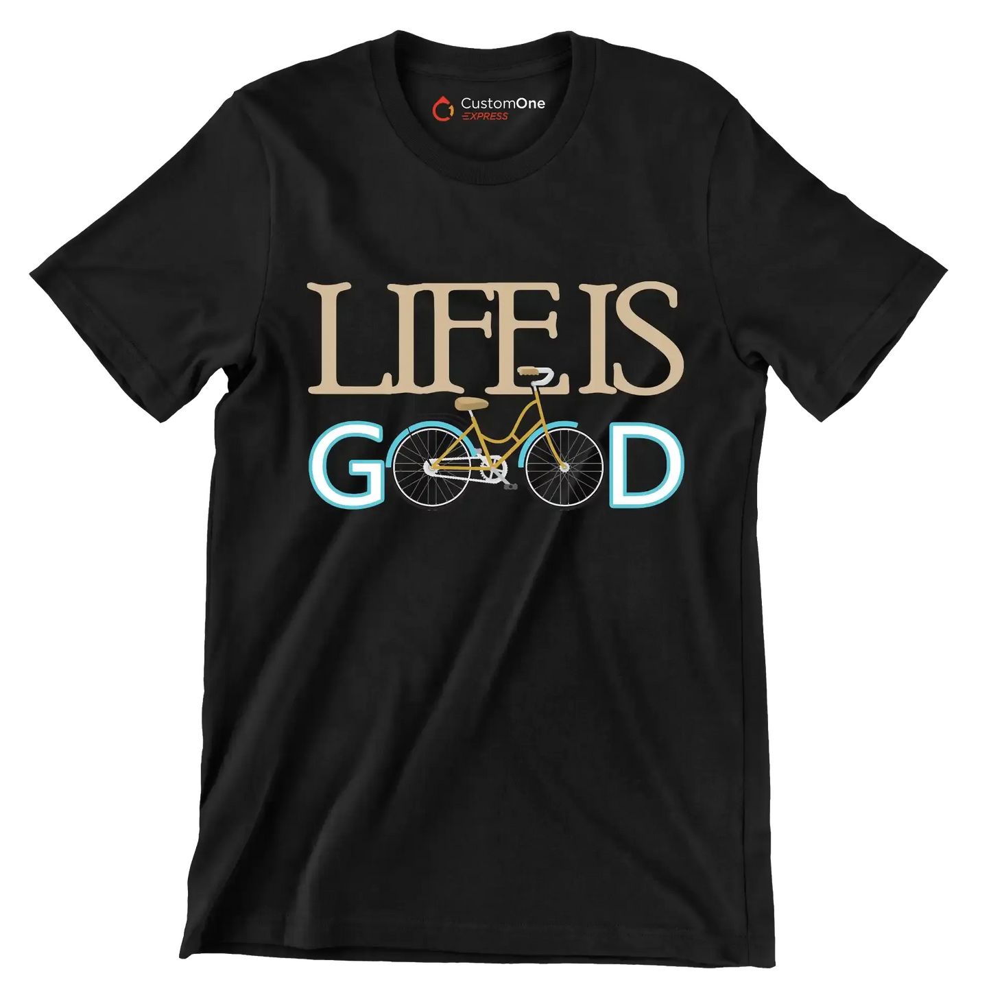 LIFE IS GOOD - Bicycle Themed T-Shirt-Black-S-Custom One Express