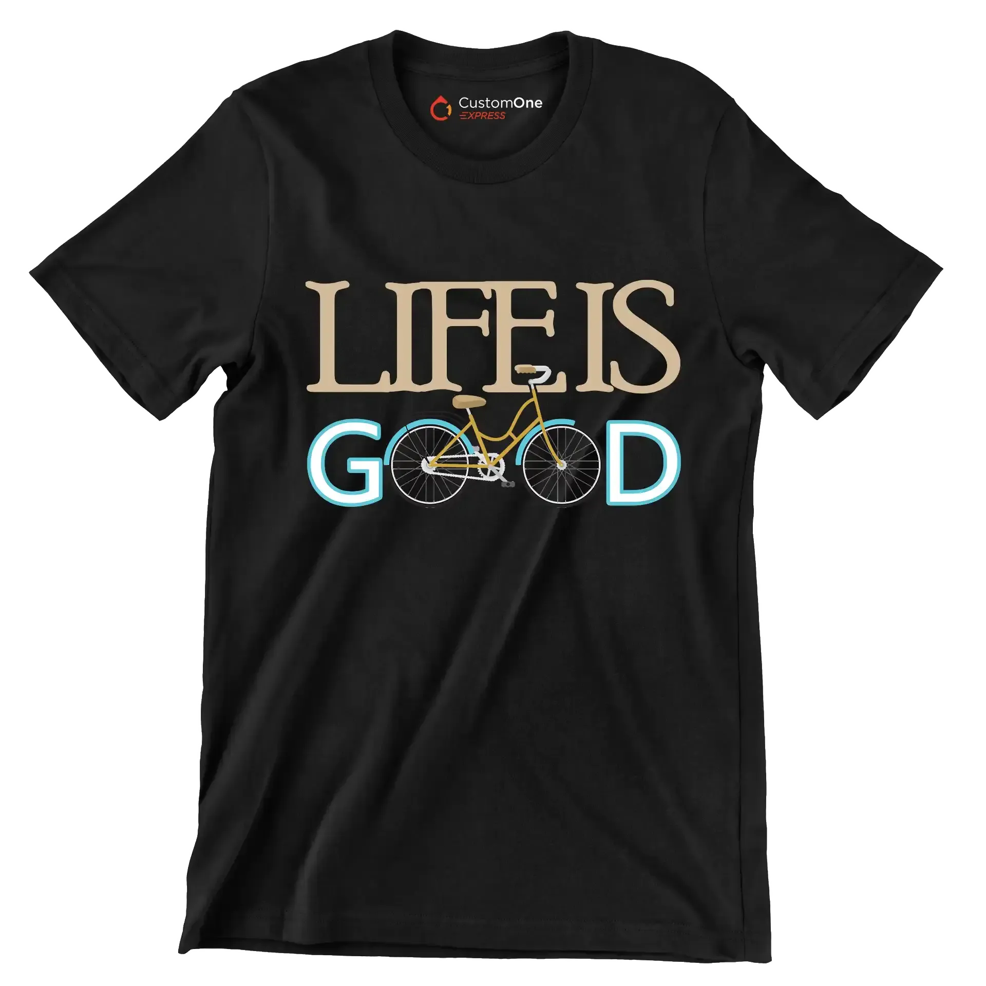 LIFE IS GOOD - Bicycle Themed T-Shirt-Black-S-Custom One Express