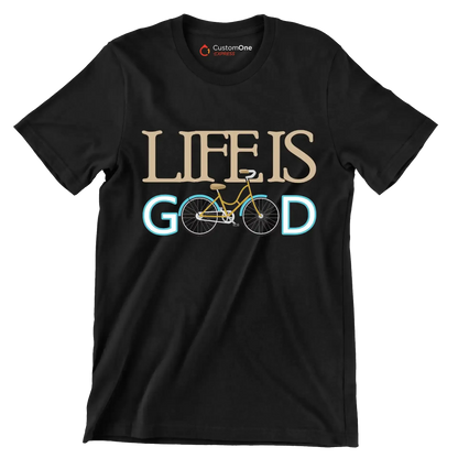 LIFE IS GOOD - Bicycle Themed T-Shirt-Black-S-Custom One Express
