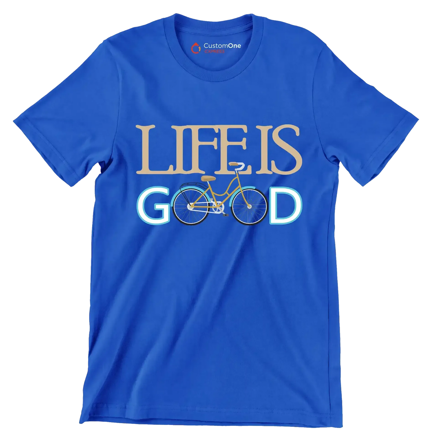 LIFE IS GOOD - Bicycle Themed T-Shirt-Blue-S-Custom One Express