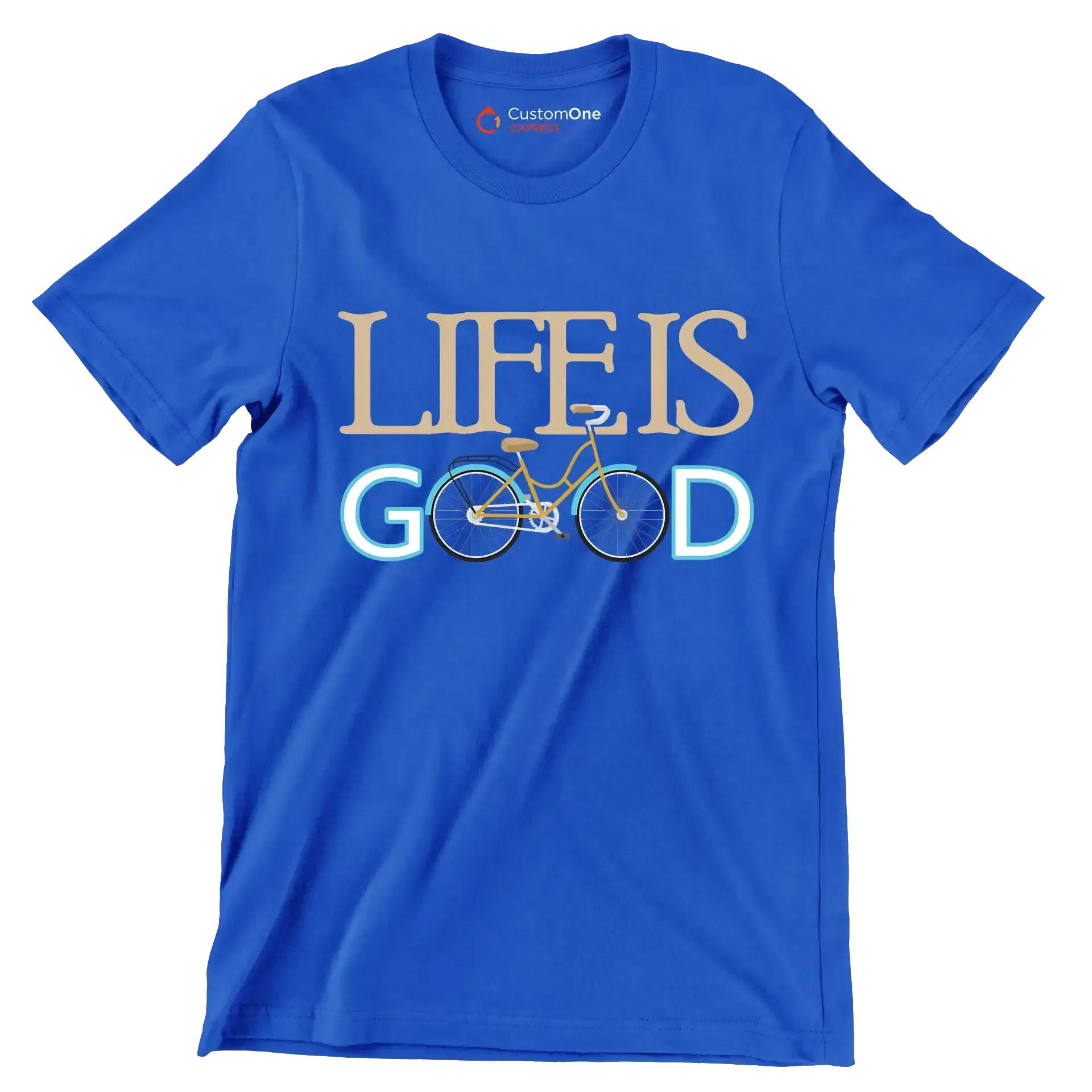 LIFE IS GOOD - Bicycle Themed T-Shirt-Blue-S-Custom One Express