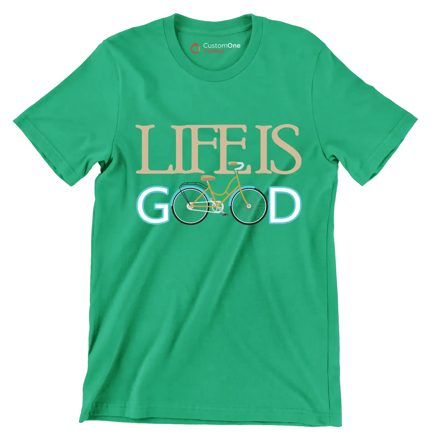 LIFE IS GOOD - Bicycle Themed T-Shirt-Green-S-Custom One Express
