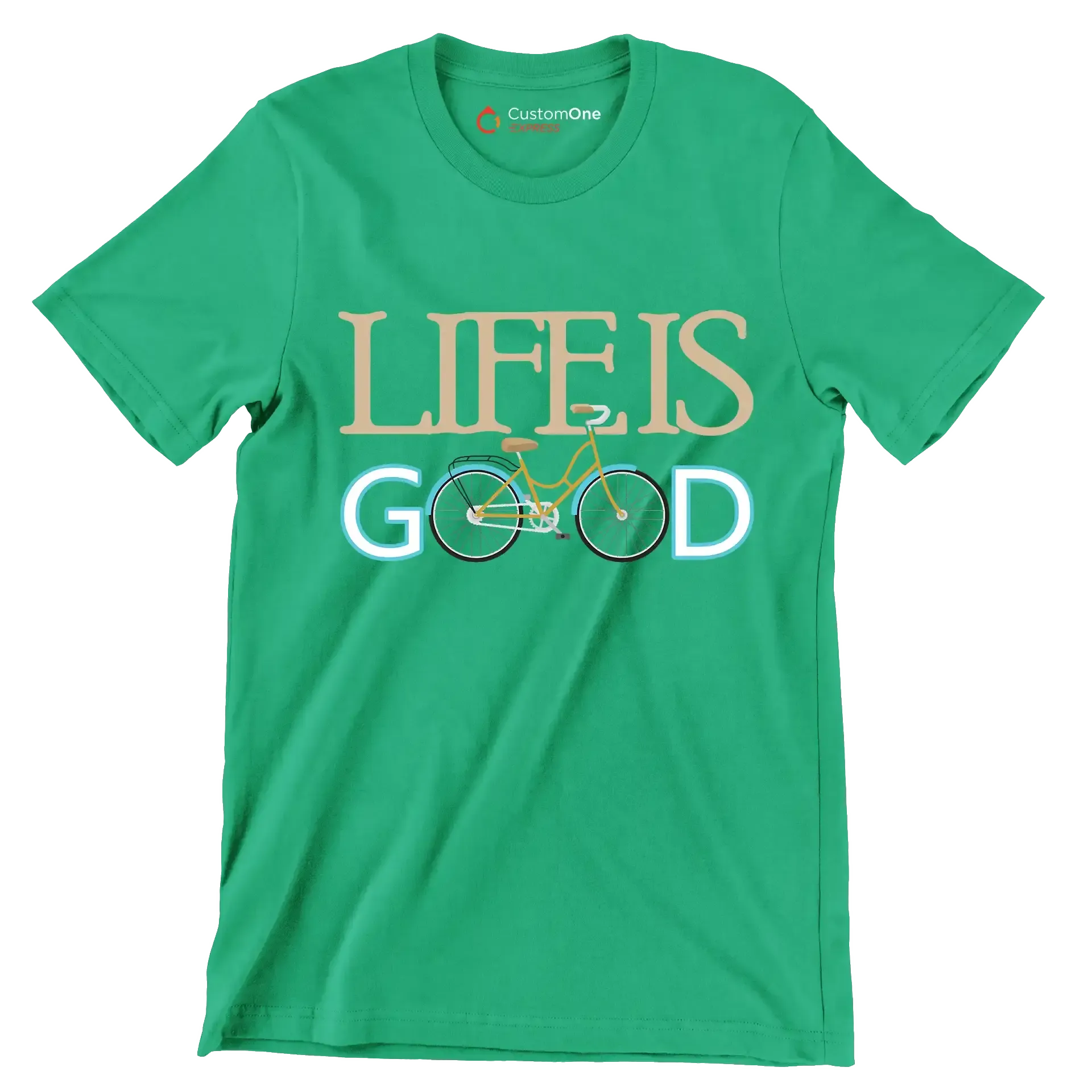 LIFE IS GOOD - Bicycle Themed T-Shirt-Green-S-Custom One Express