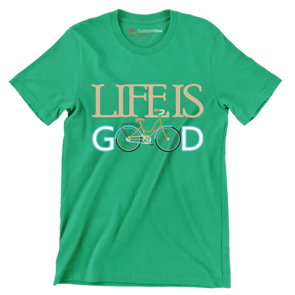 LIFE IS GOOD - Bicycle Themed T-Shirt-Green-S-Custom One Express