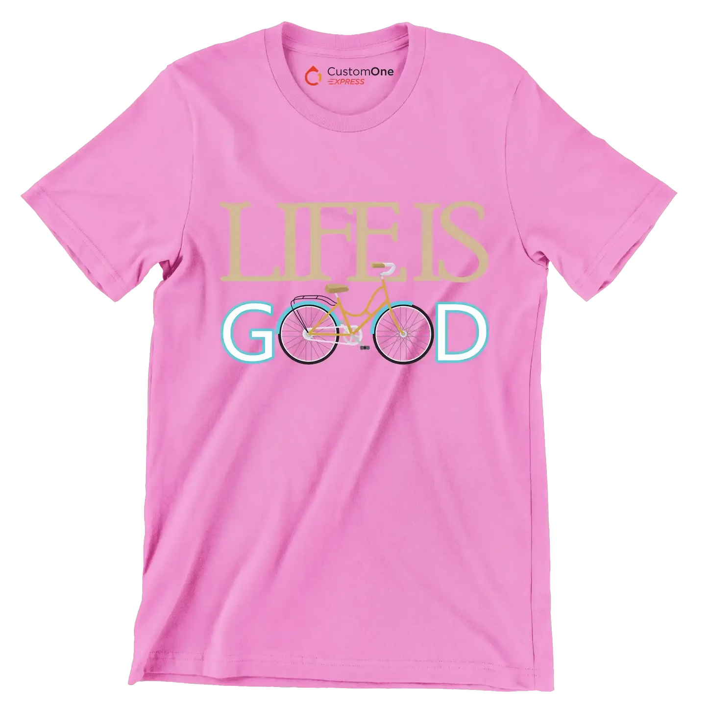 LIFE IS GOOD - Bicycle Themed T-Shirt-Pink-S-Custom One Express