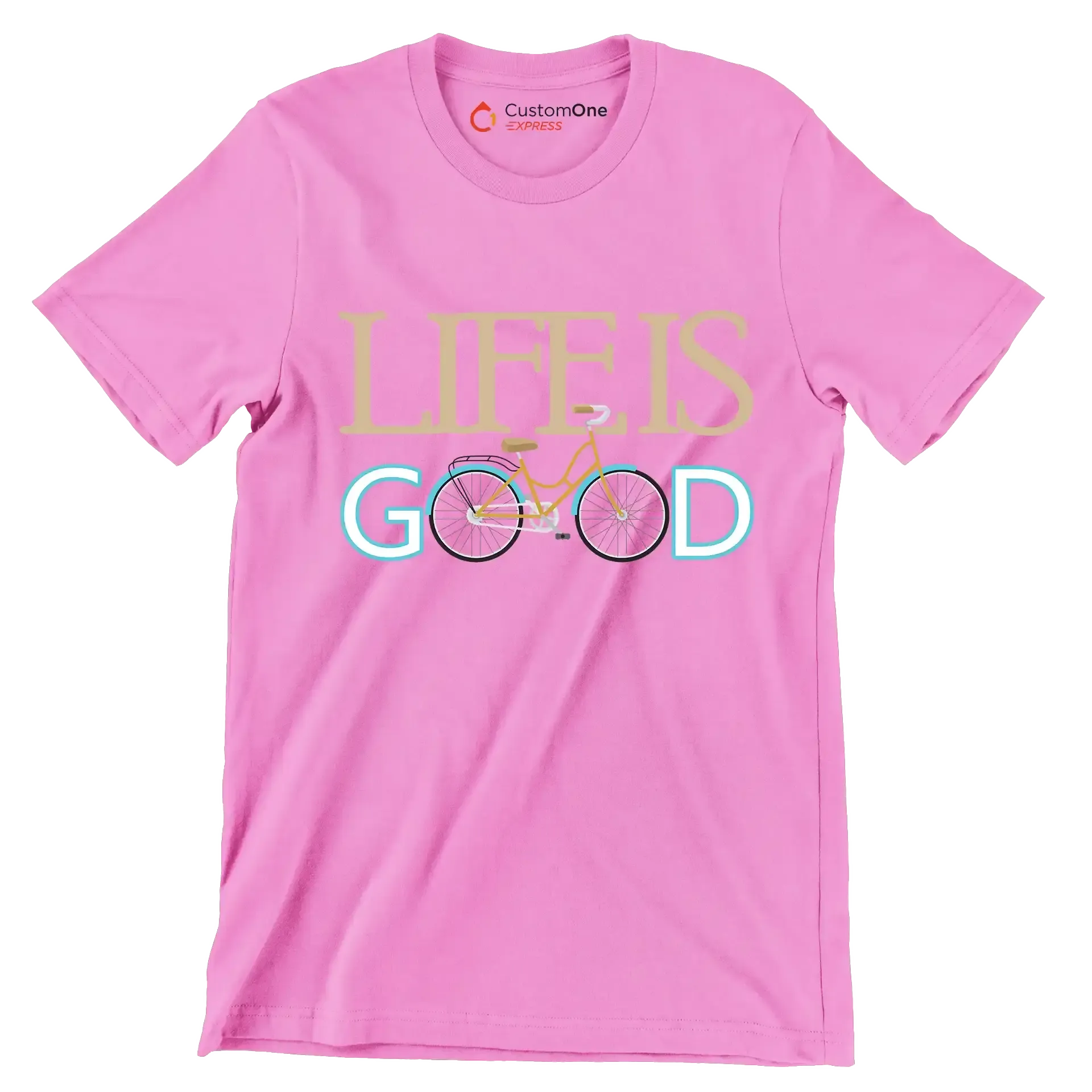 LIFE IS GOOD - Bicycle Themed T-Shirt-Pink-S-Custom One Express