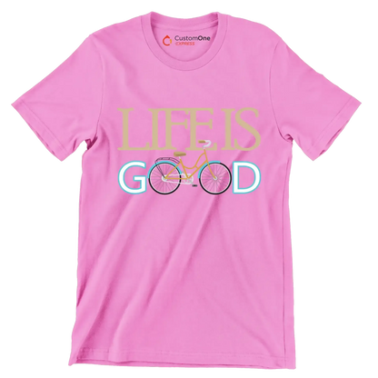 LIFE IS GOOD - Bicycle Themed T-Shirt-Pink-S-Custom One Express