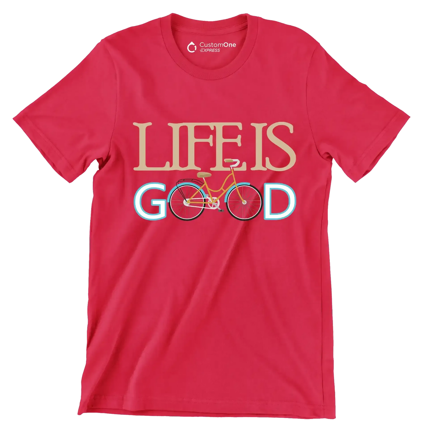 LIFE IS GOOD - Bicycle Themed T-Shirt-Red-S-Custom One Express