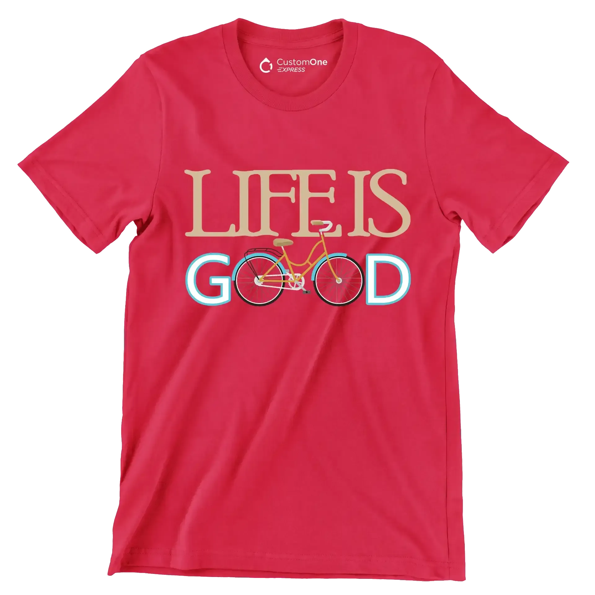 LIFE IS GOOD - Bicycle Themed T-Shirt-Red-S-Custom One Express