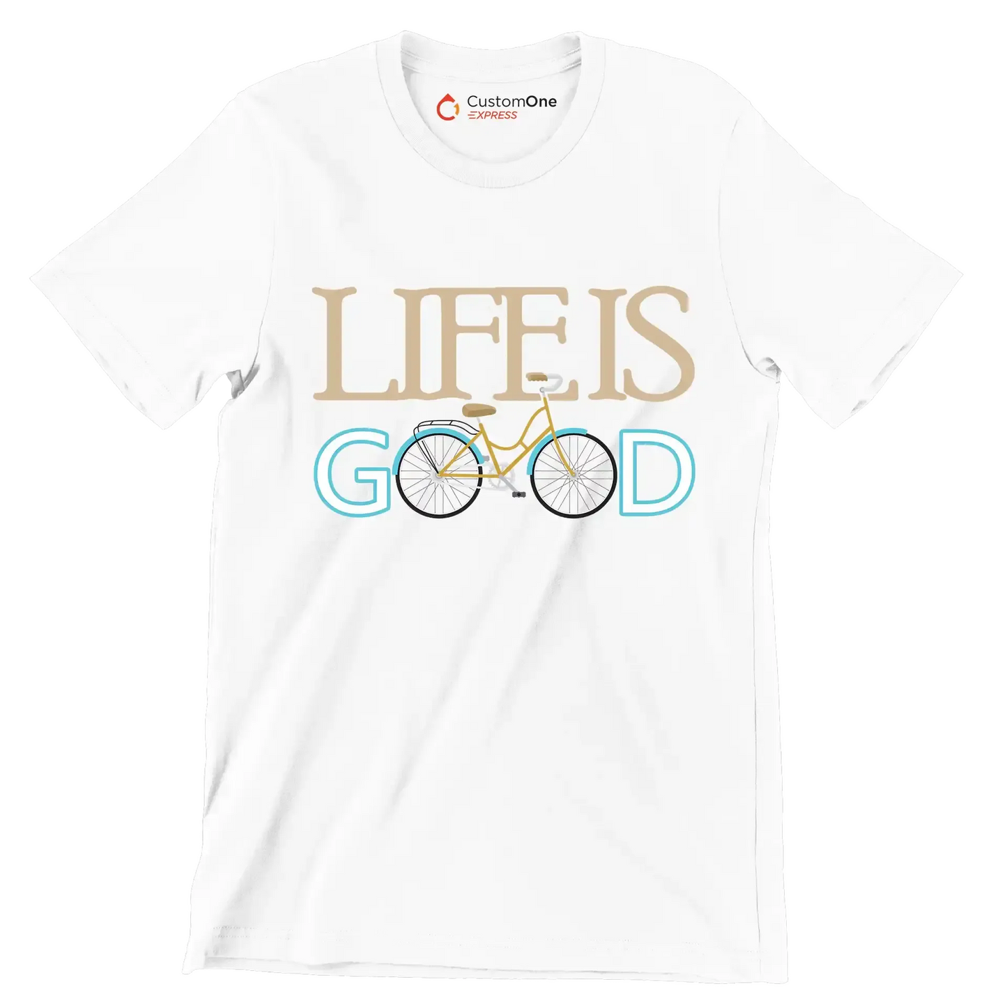 LIFE IS GOOD - Bicycle Themed T-Shirt-White-S-Custom One Express