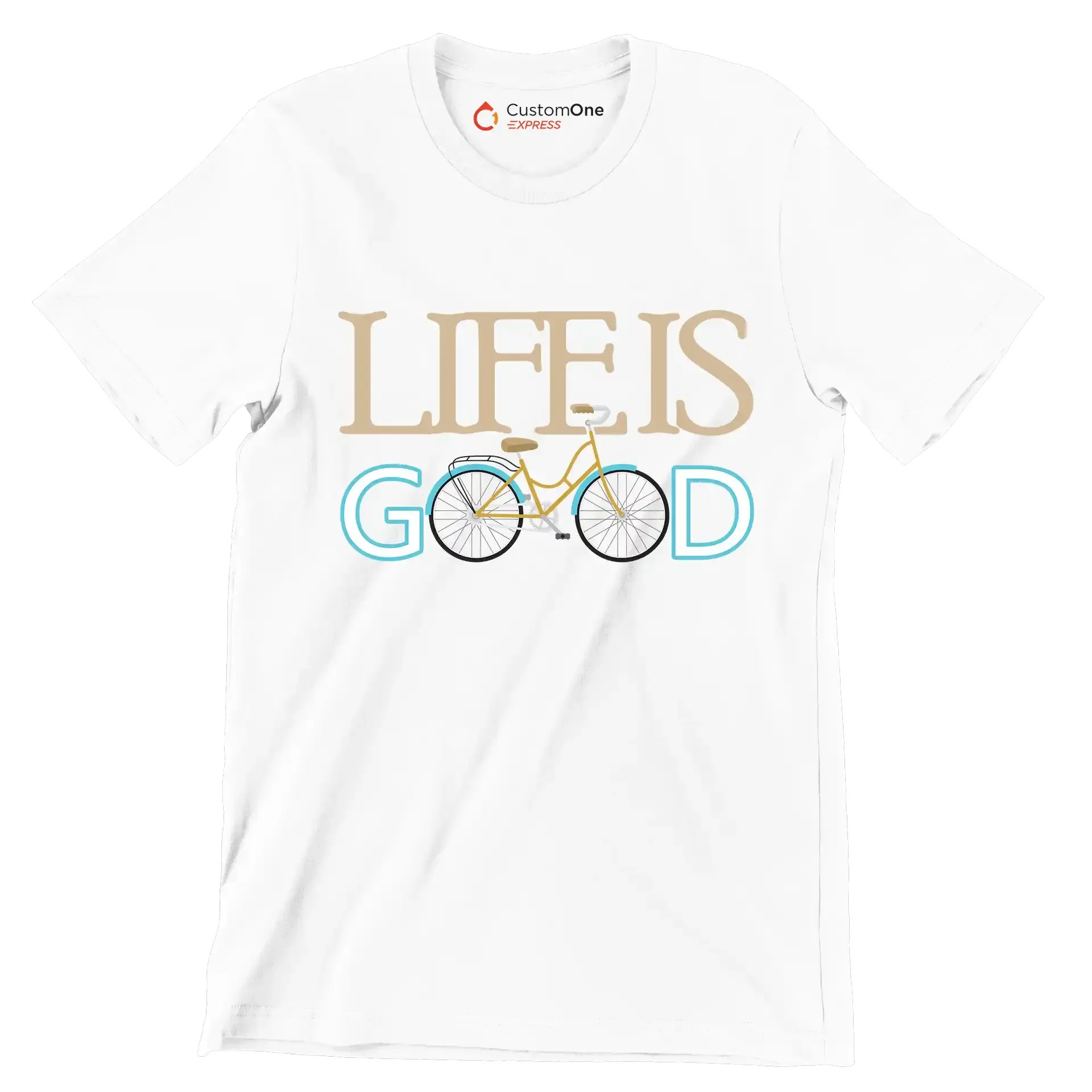 LIFE IS GOOD - Bicycle Themed T-Shirt-White-S-Custom One Express