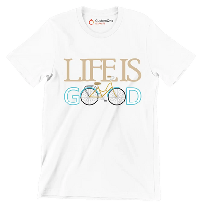 LIFE IS GOOD - Bicycle Themed T-Shirt-White-S-Custom One Express