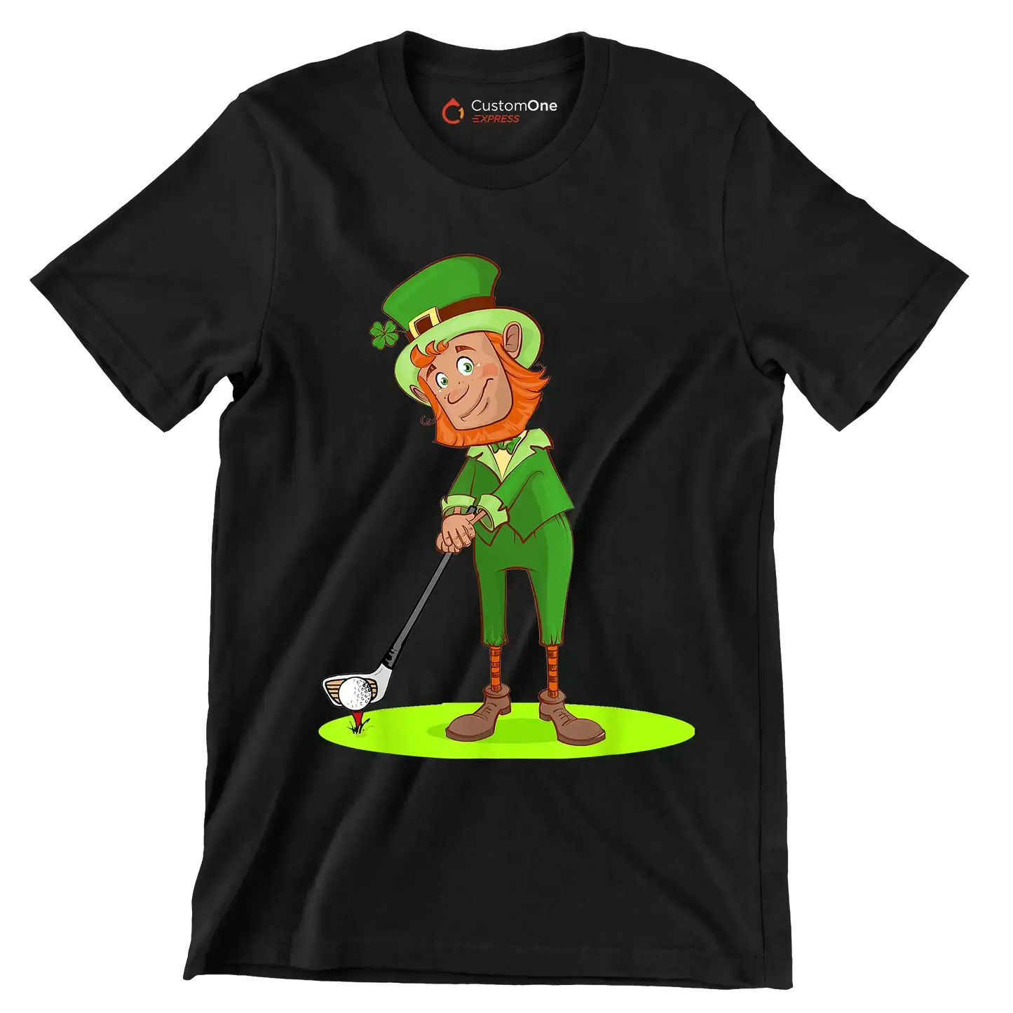 Leprechaun Golfer - Golf Themed T-Shirt-Black-S-Custom One Express