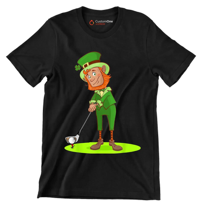 Leprechaun Golfer - Golf Themed T-Shirt-Black-S-Custom One Express