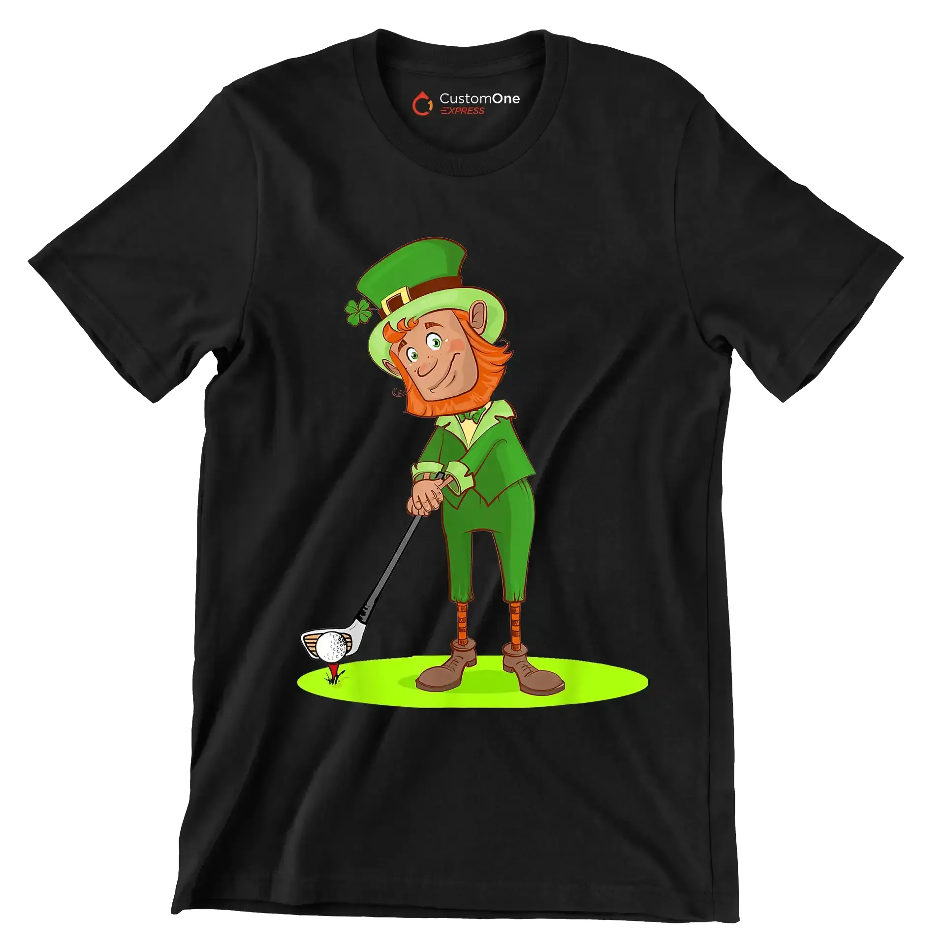 Leprechaun Golfer - Golf Themed T-Shirt-Black-S-Custom One Express