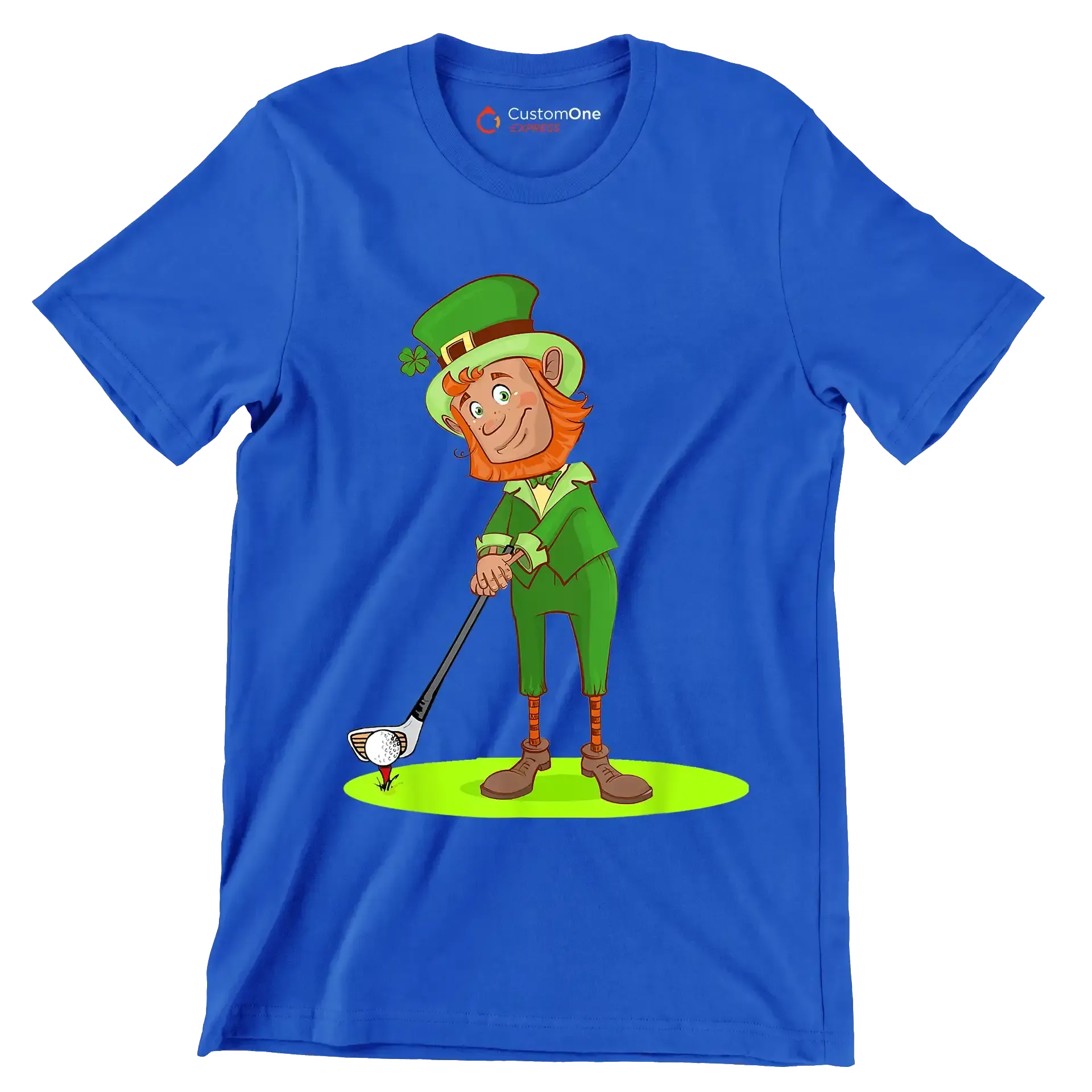 Leprechaun Golfer - Golf Themed T-Shirt-Blue-S-Custom One Express