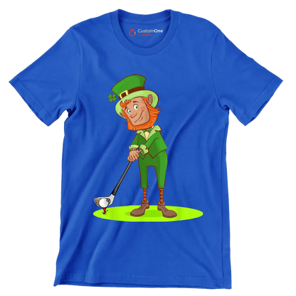 Leprechaun Golfer - Golf Themed T-Shirt-Blue-S-Custom One Express
