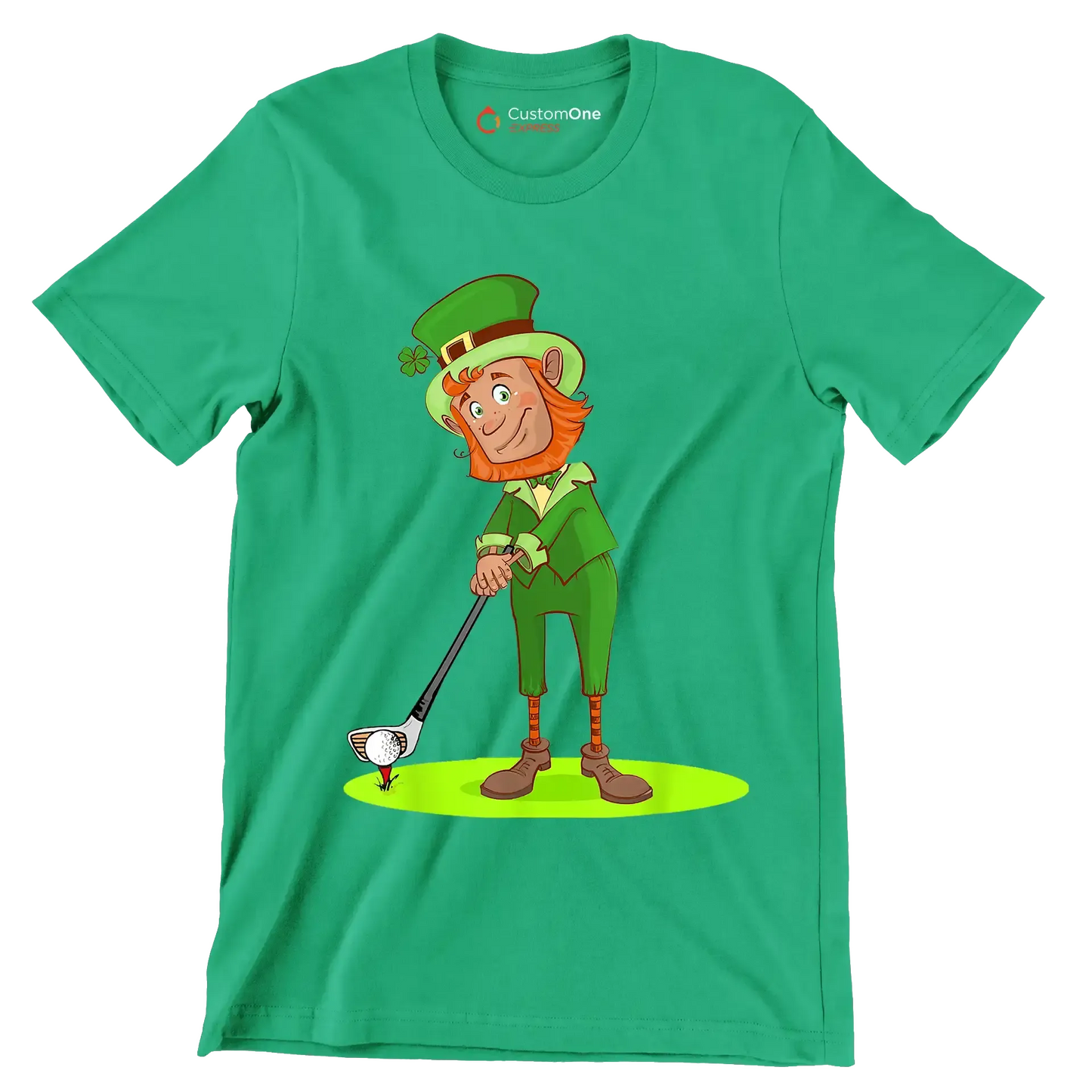 Leprechaun Golfer - Golf Themed T-Shirt-Green-S-Custom One Express