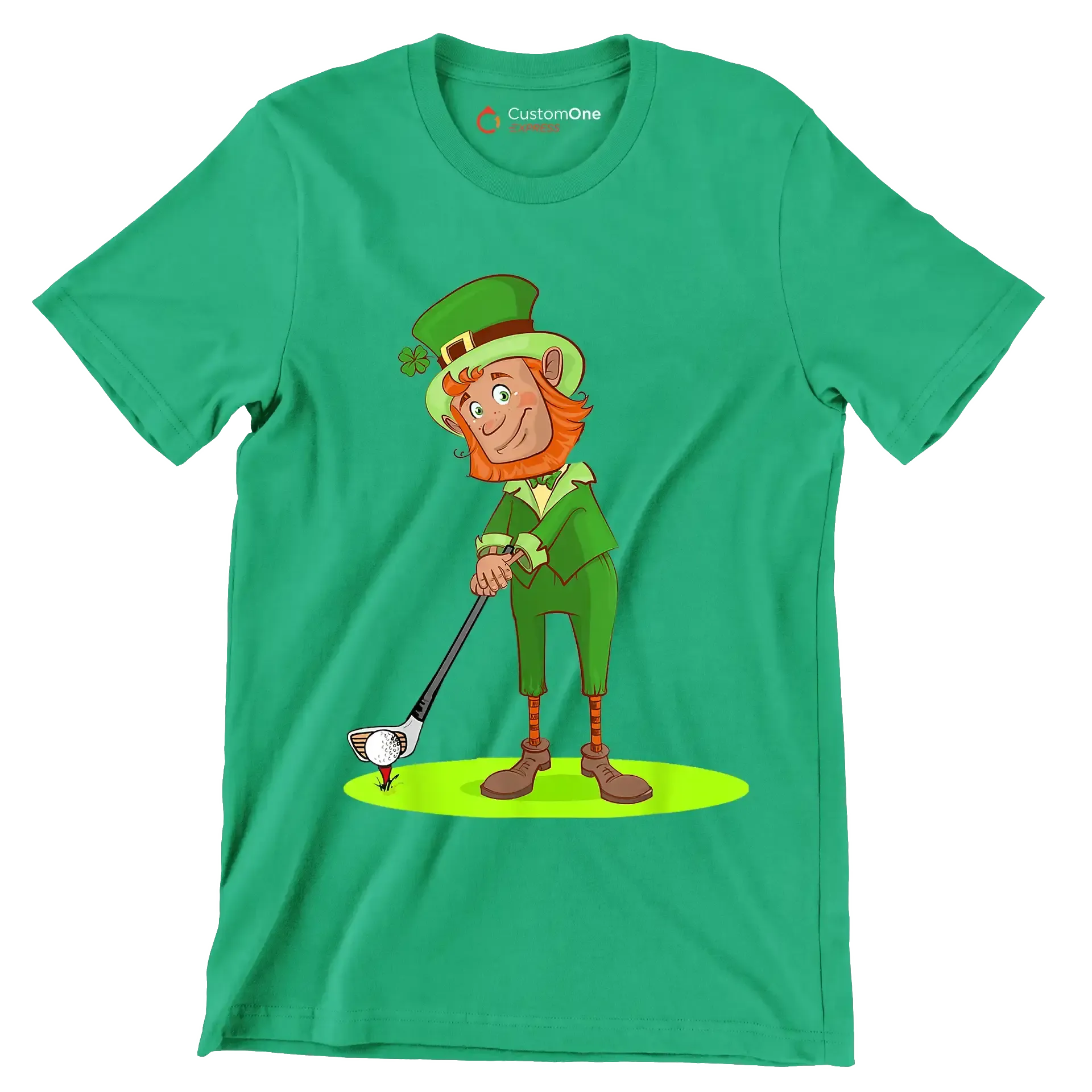 Leprechaun Golfer - Golf Themed T-Shirt-Green-S-Custom One Express