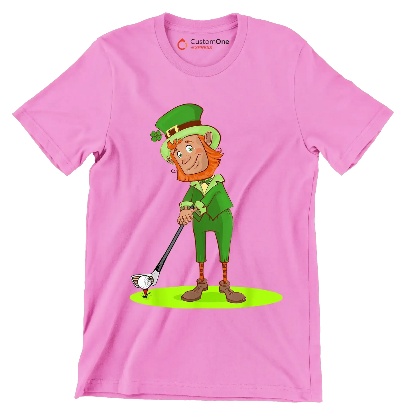 Leprechaun Golfer - Golf Themed T-Shirt-Pink-S-Custom One Express