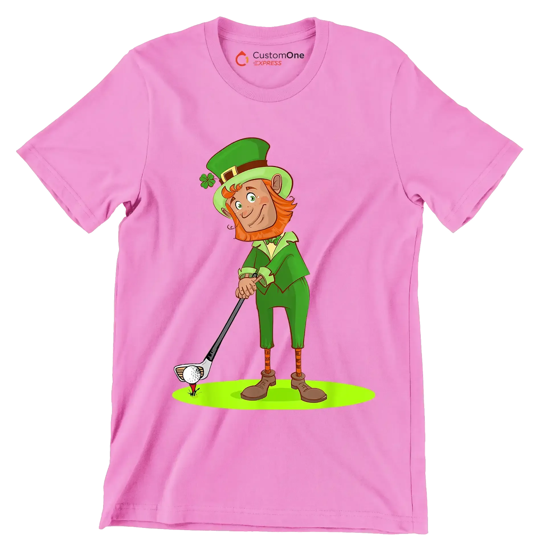 Leprechaun Golfer - Golf Themed T-Shirt-Pink-S-Custom One Express