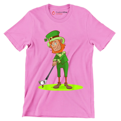 Leprechaun Golfer - Golf Themed T-Shirt-Pink-S-Custom One Express