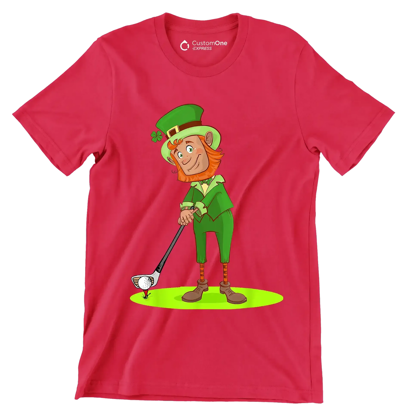 Leprechaun Golfer - Golf Themed T-Shirt-Red-S-Custom One Express